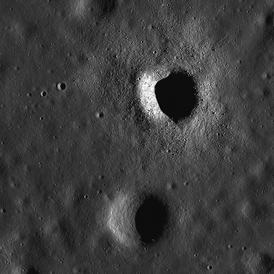 Similarly sized craters, one is fresh and the other is old.