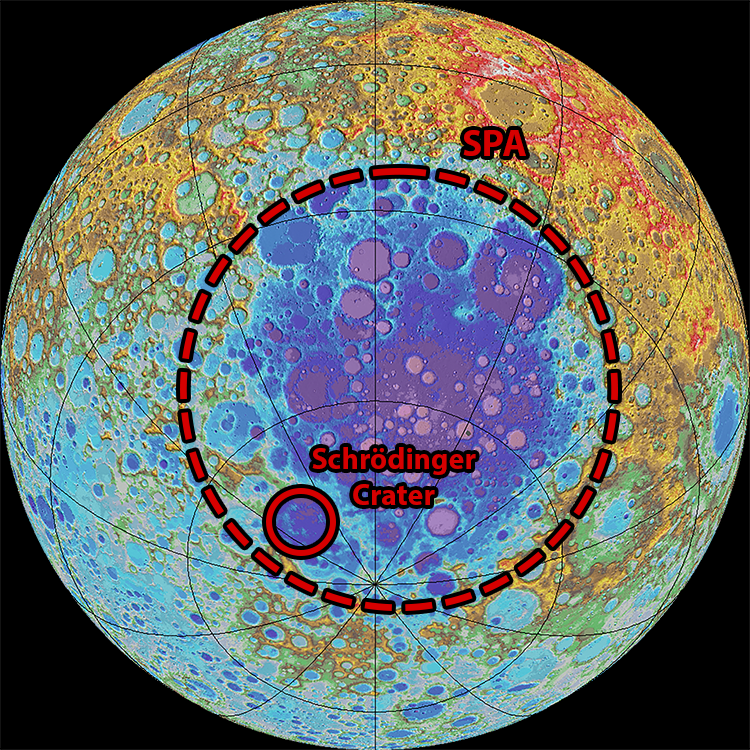 WAC Colorshade of SPA basin and Schrödinger Crater
