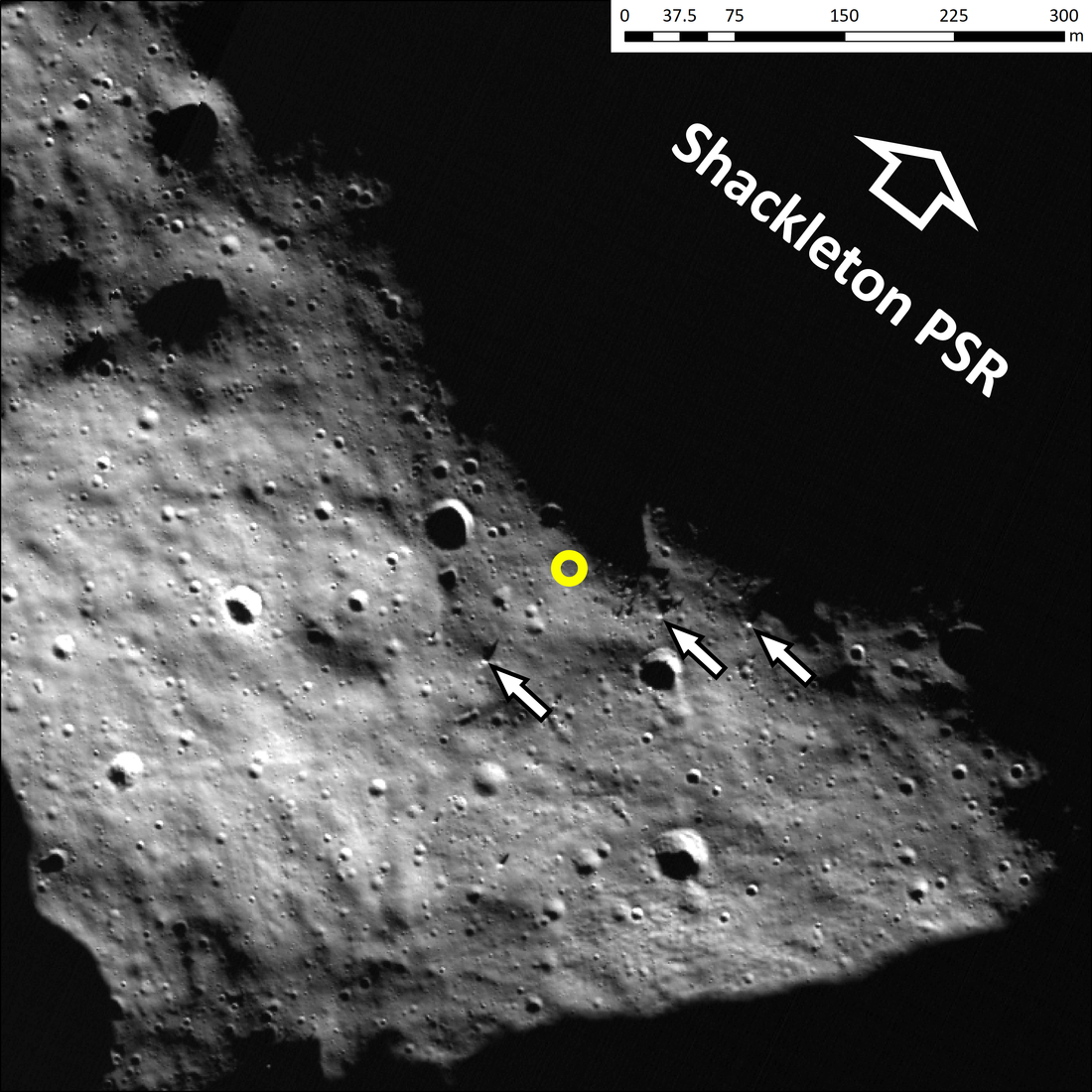 High resolution view of rim of Shackleton crater