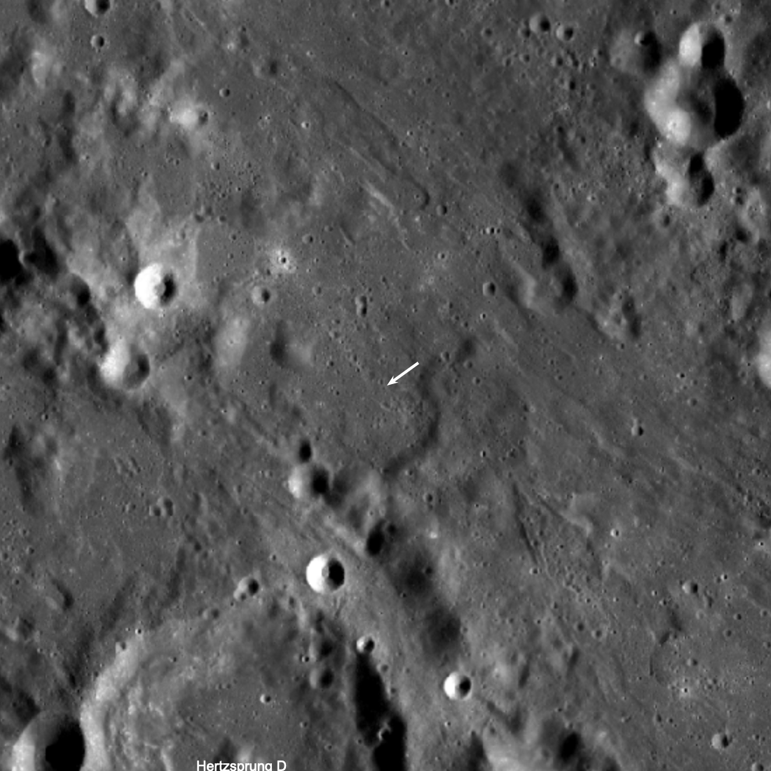 Mystery Rocket Body Double Crater (image 110 km wide)