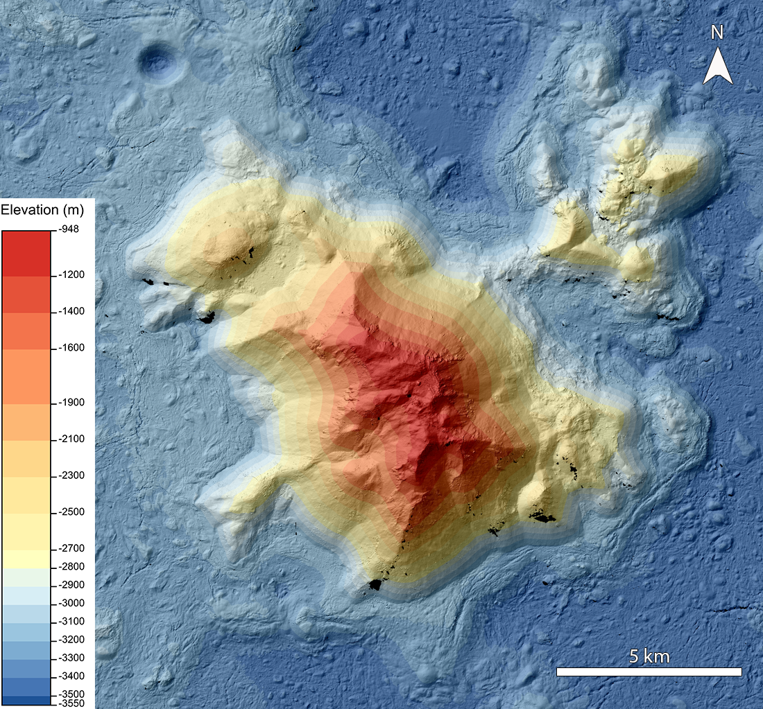 Color coded topography map of Tycho cetral peak (with color legend)