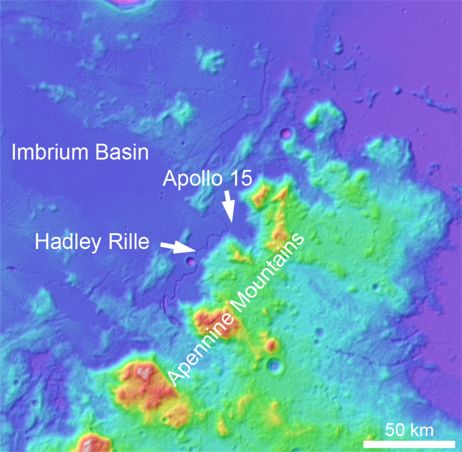 Elevation map of the Apollo 15 region