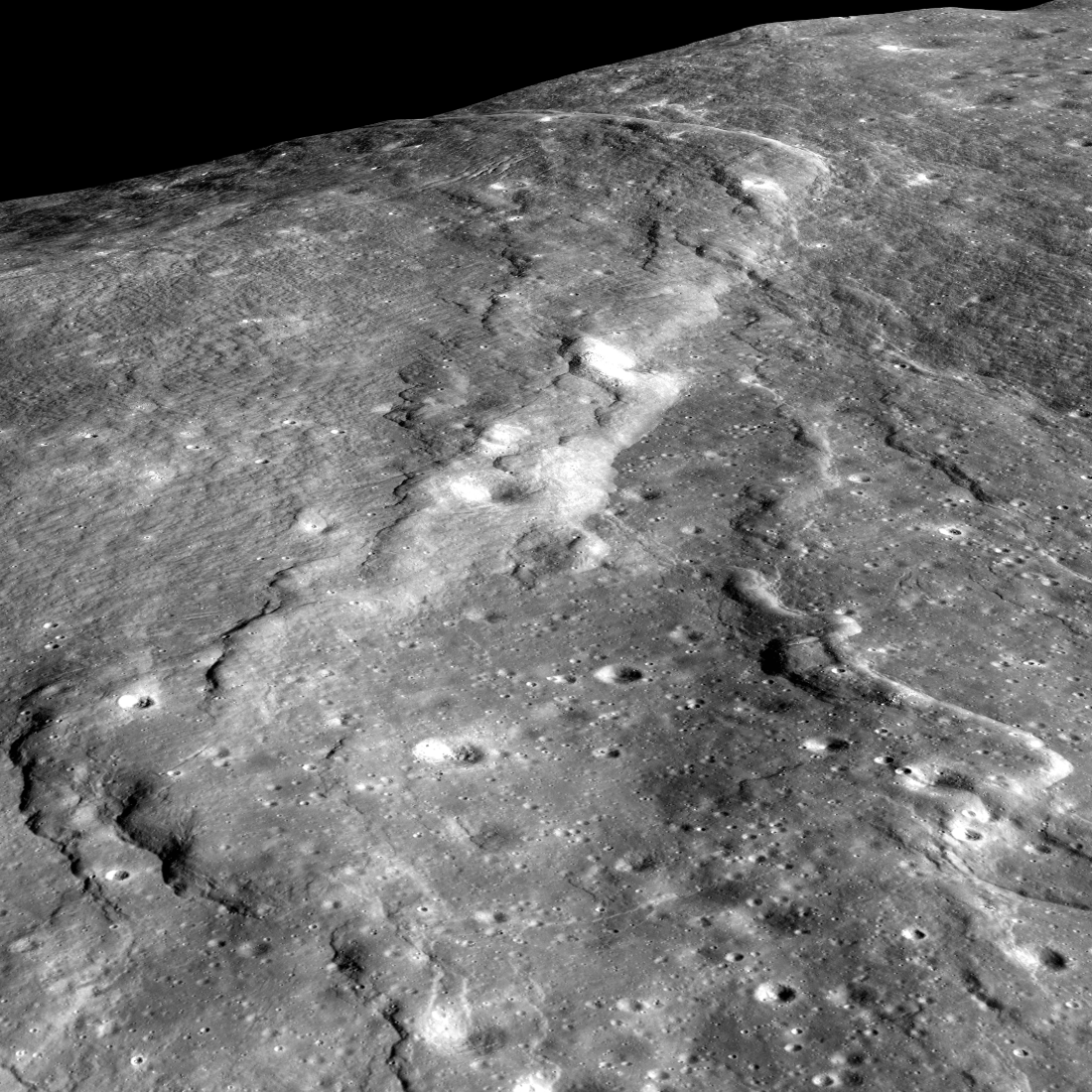 Lobate scarps - surface expressions of compressional thrust faults - in d'Alembert crater