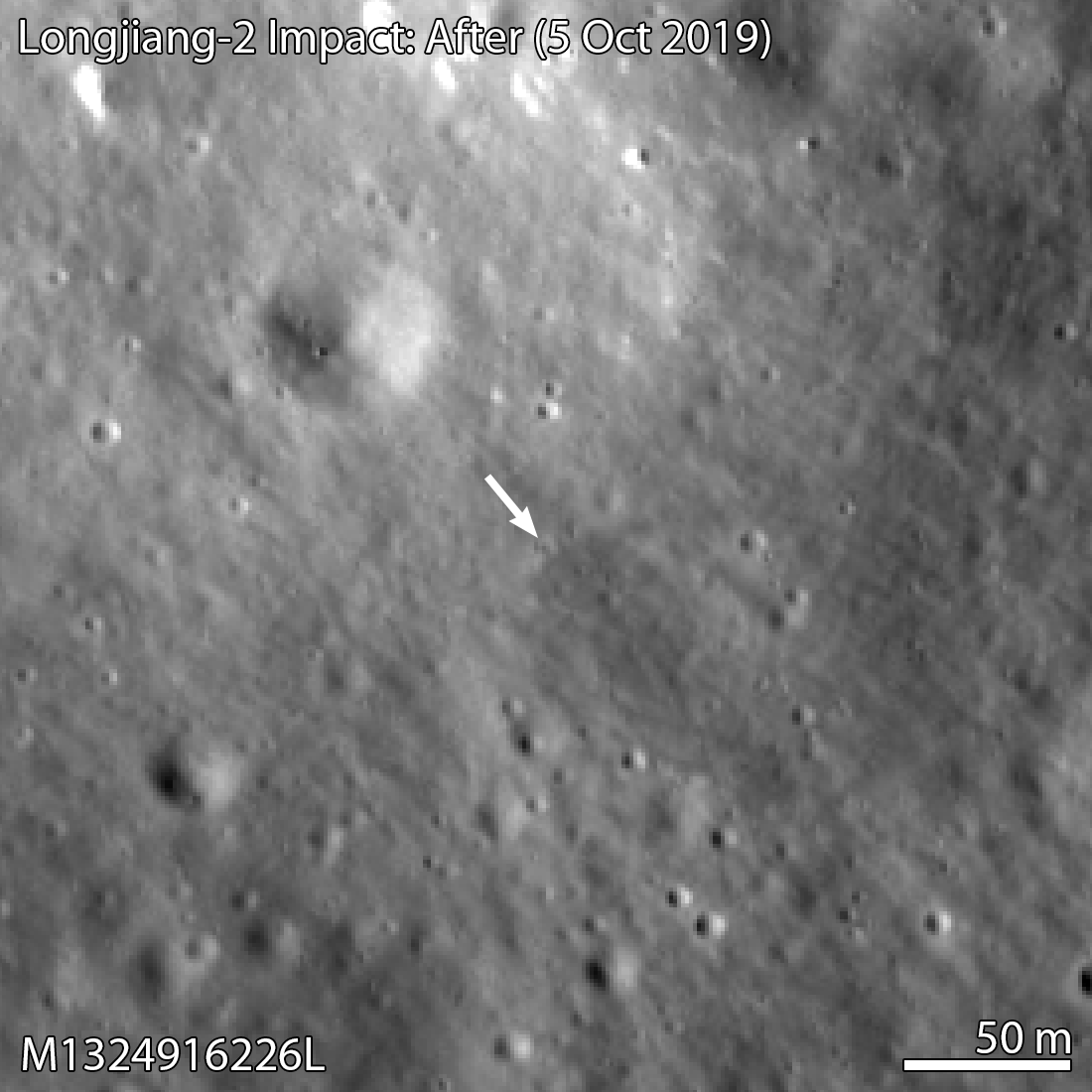 LROC NAC image of new crater, likely from Longjiang 2 impact