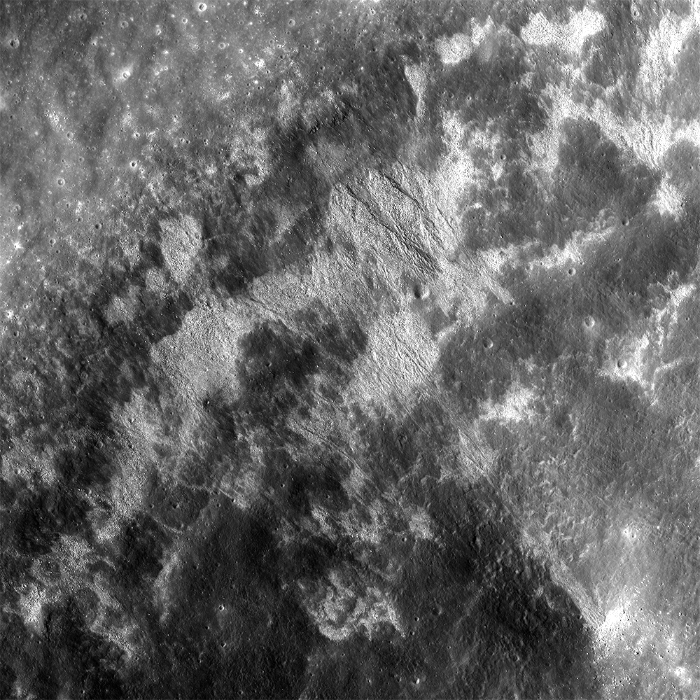 LROC NAC image of the wall of Makelyne B crater showing streaks of high reflectance material that once flowed down the walls