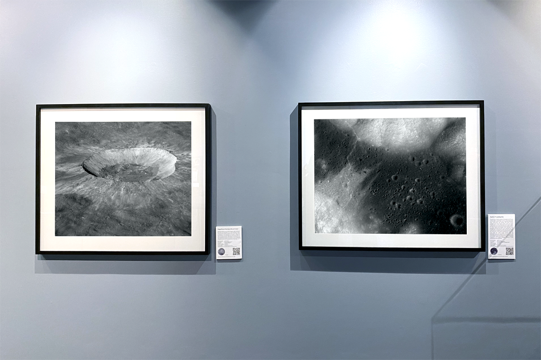 LROC Giordano Bruno and Apollo 17 Landing site exhibit items on display side by side at the Arizona History Museum in Tucson, Ariz. Image courtesy of Shannon Fleischman.