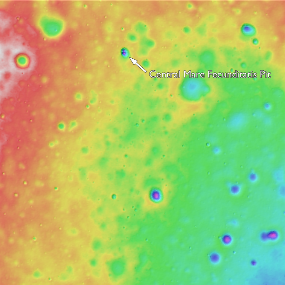 Color shaded elevation map of the central mare Fecunditatis pit