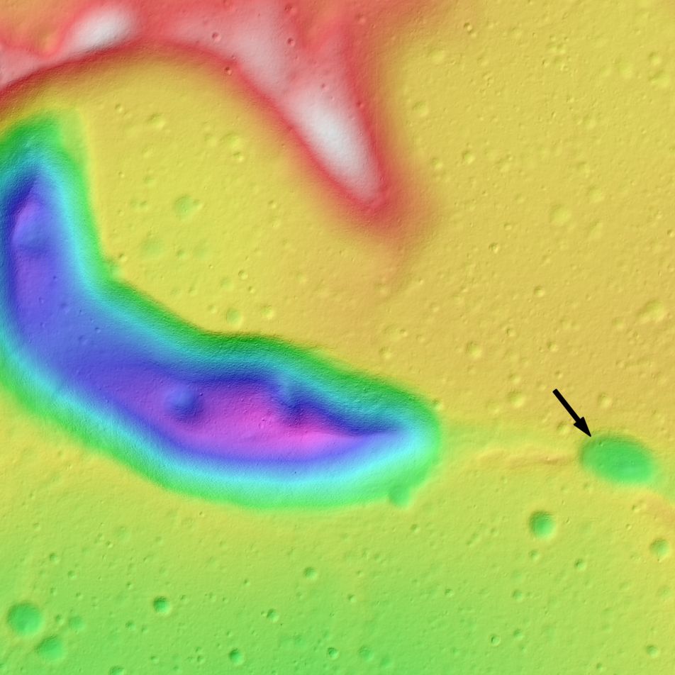 An irregularly shaped depression may be a volcanic vent