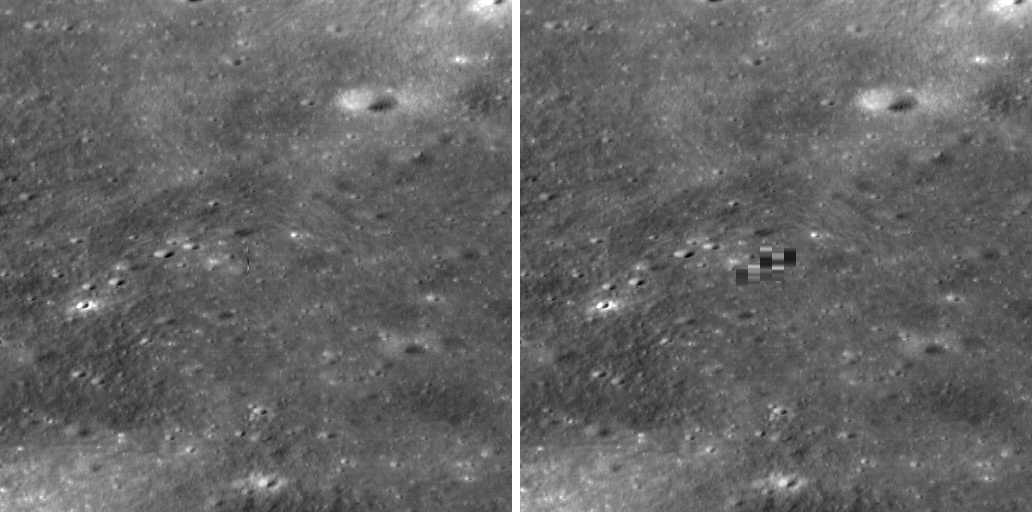 Third Danuri image from LRO, raw and corrected views