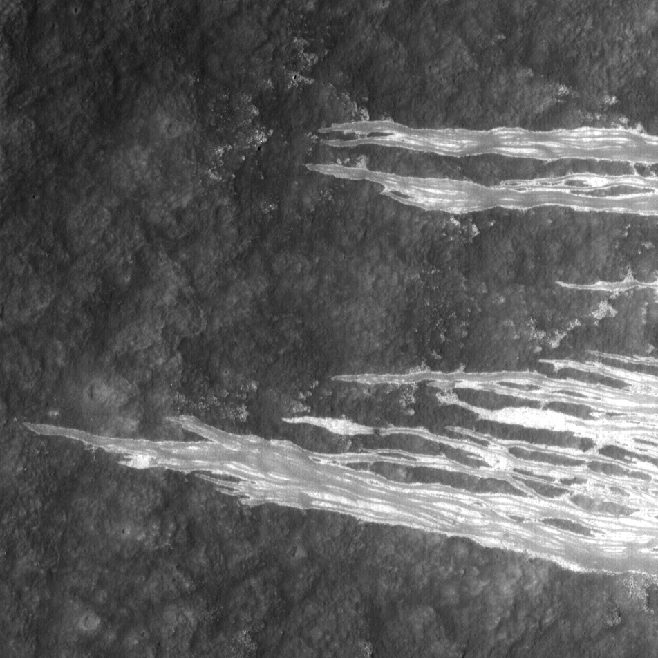 Wispy flows down the wall of crater Hiccarchus G