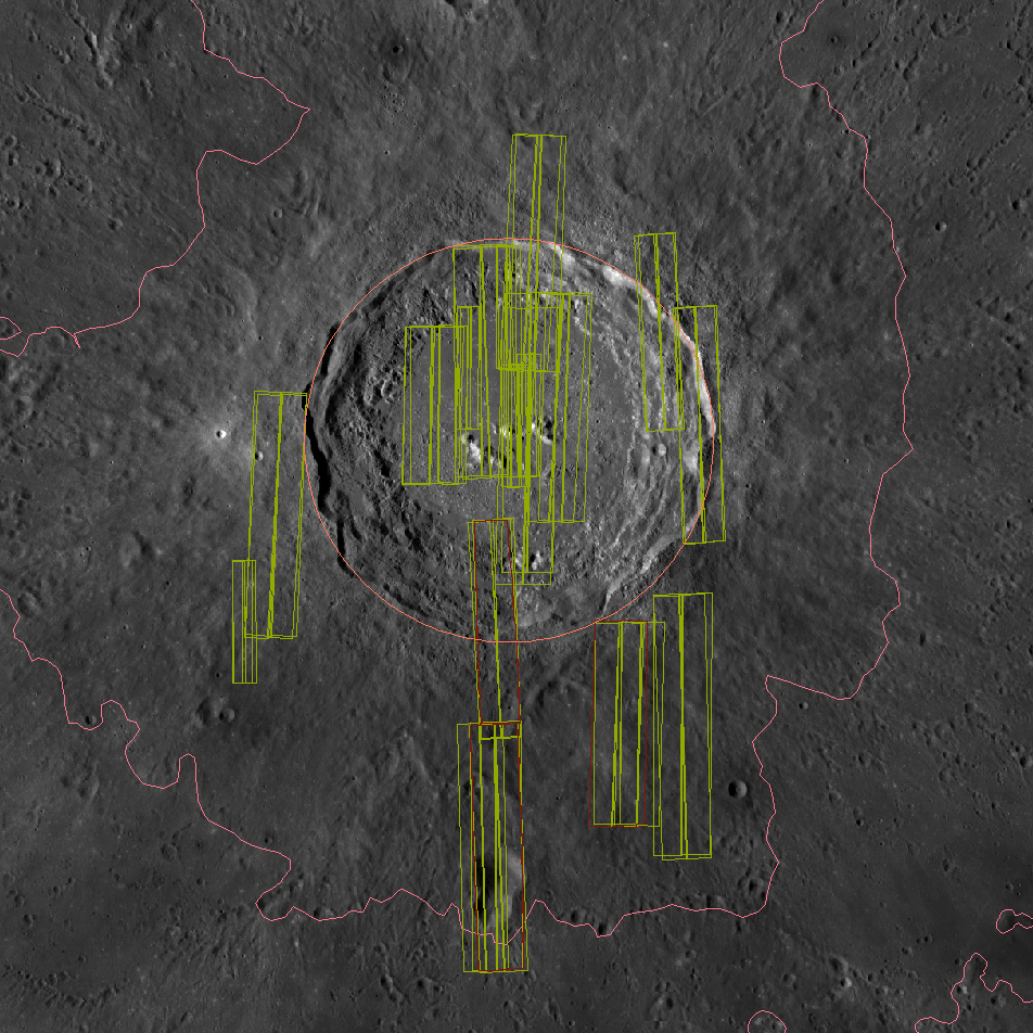 NAC DTM footprints and NAC geo-stereo footprints overlaid on Copernicus Crater