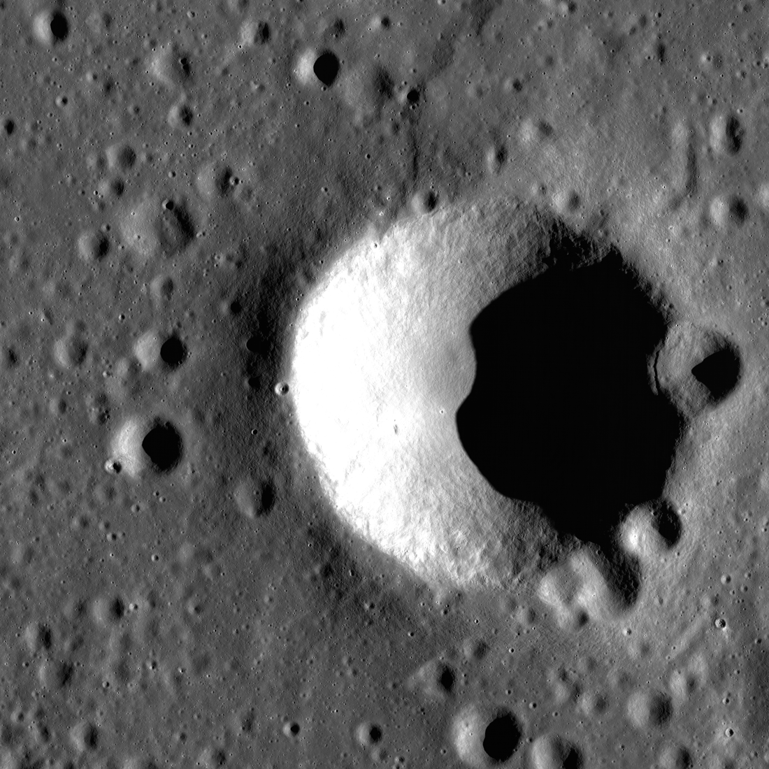 Blagg crater sits astride a wrinkle ridge.