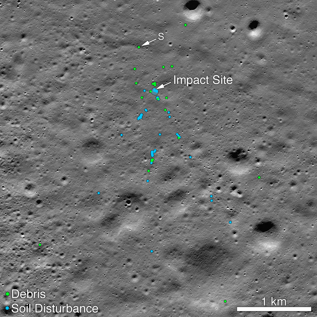 Vikram impact point and debris field