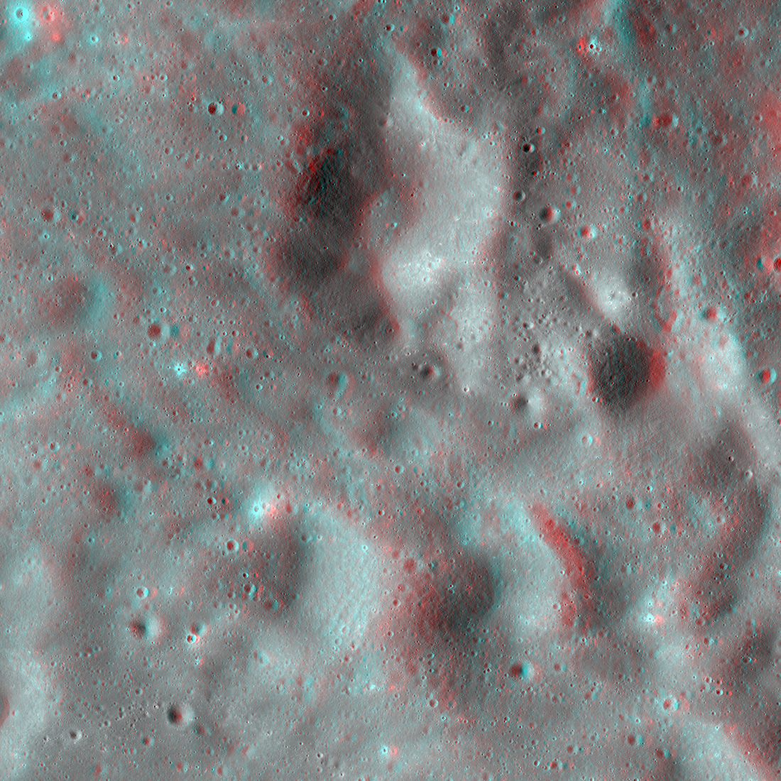 3-D anaglyph of secondary craters west of Vavilov